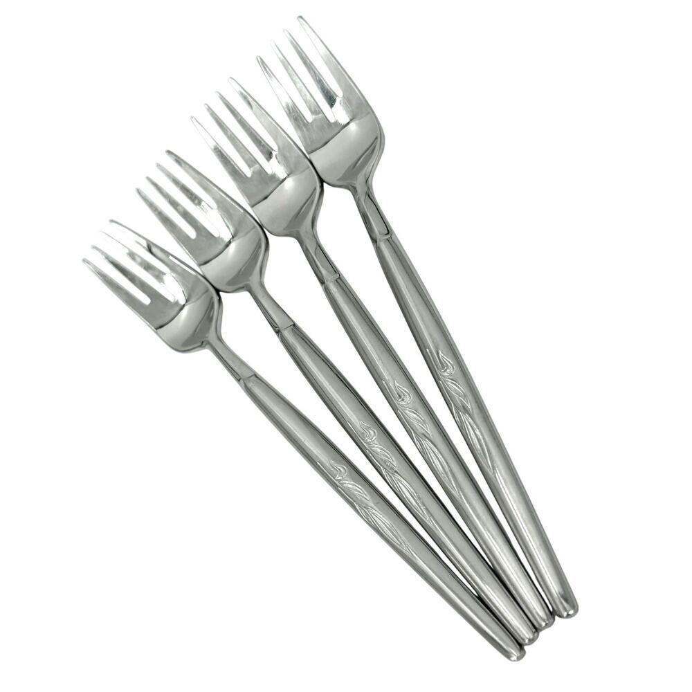 Vintage Ron Spray 18/8 Stainless Flatware Set of 4 Salad Forks 6 5/8” MCM Japan